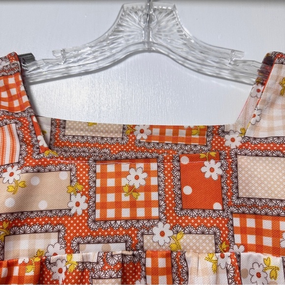 Vintage 60s/70s Orange Floral Short Sleeve Top Retro Boxy Women’s Size XL Boho - Picture 3 of 16